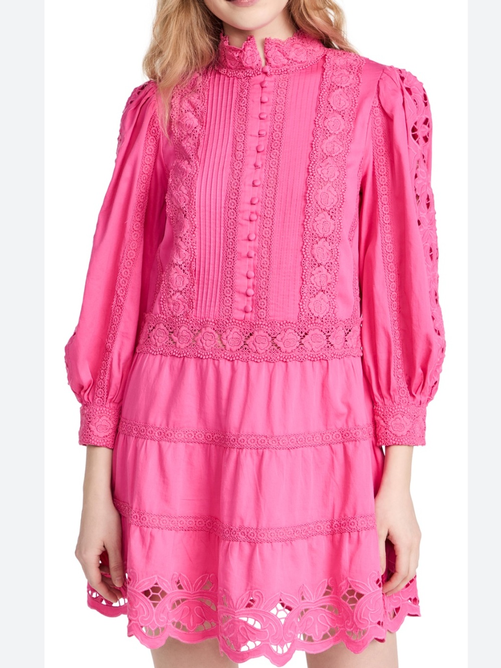 Alice + Olivia Hot Pink Lace-Trim Blouse